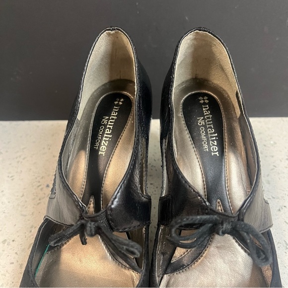 NATURALIZER N5 Comfort Annabelle Leather & Suede Black Pumps 3" Heels Slip On - Picture 4 of 12
